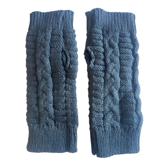Women’s Cable Knit Fingerless Gloves Gray One Sizel - Picture 3 of 4